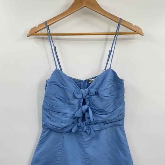 Zara Cut Out Bow Front Romper Linen Blend Chambray Blue Blogger Fave Womens S - Picture 6 of 12